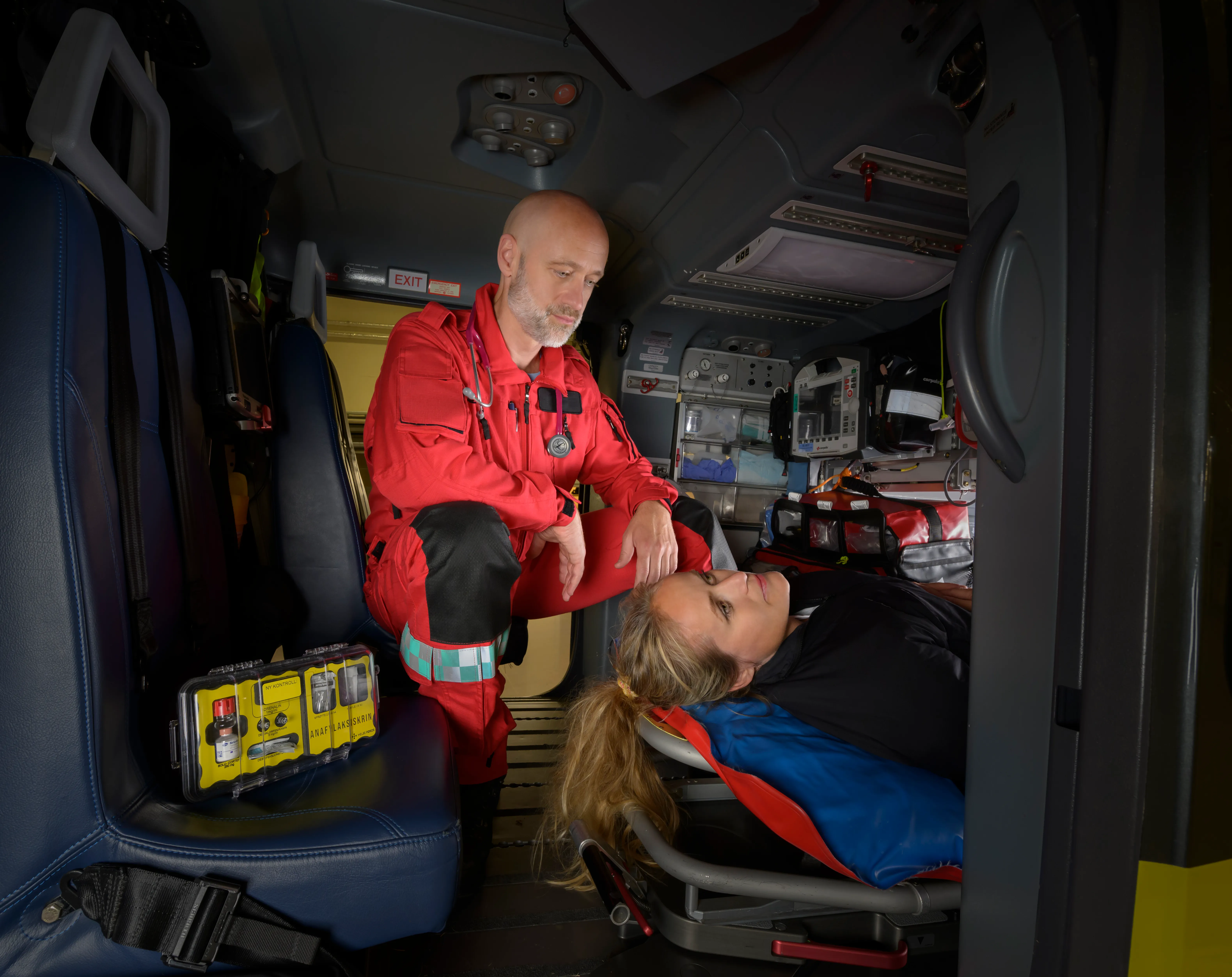 Inside the air ambulance — patient care with the anaphylaxis kit within reach